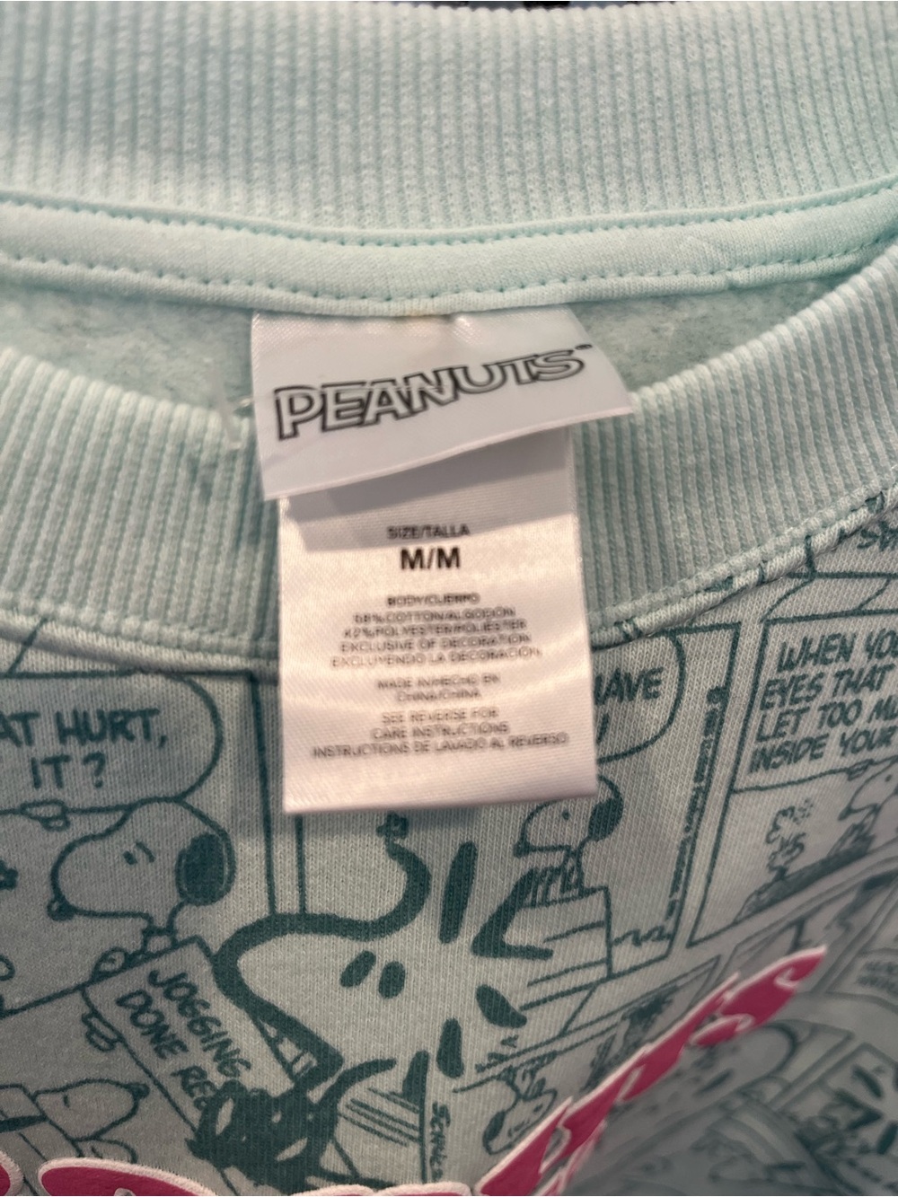 Peanuts Snoopy Comic Mint Crewneck with Pink Accent Logo - Picture 3 of 3
